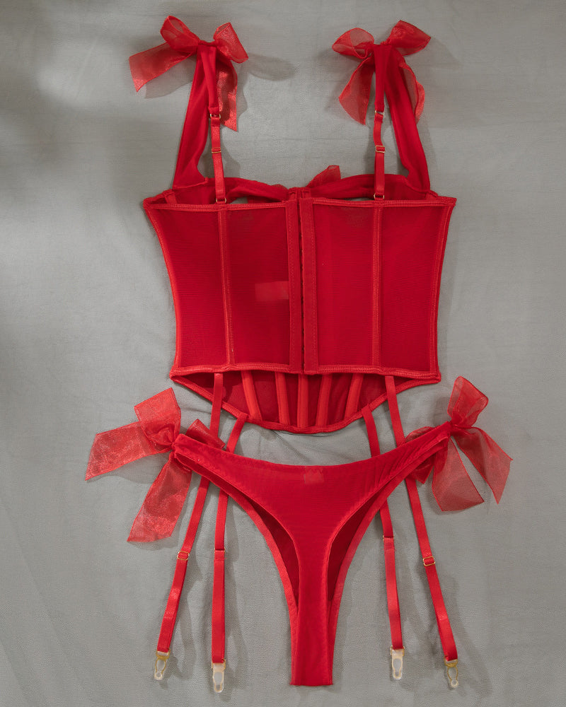 Sexy Comfortable See-through Bow Tie Fishbone Bra Set