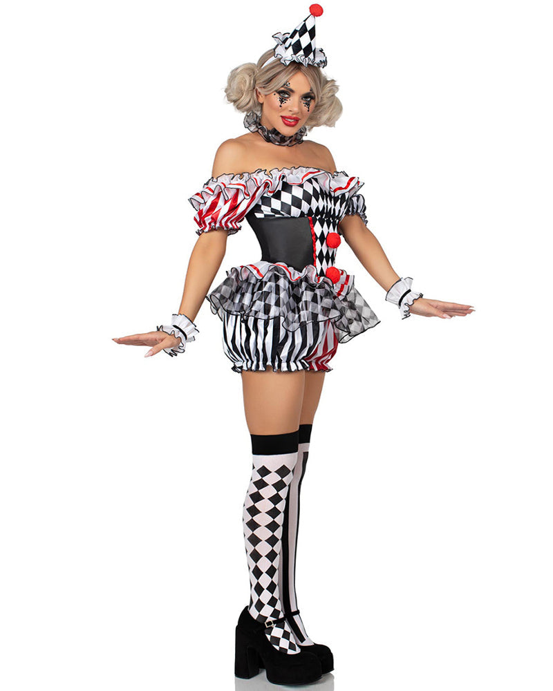 Halloween Female Clown Cosplay Uniform Party with Stockings Set