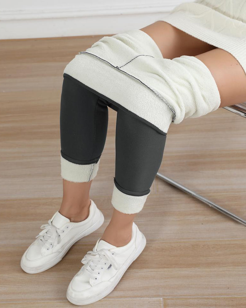 Winter High Waist Elastic Thickened Warm Wool Lined Casual Sports Leggings