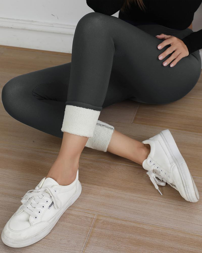 Winter High Waist Elastic Thickened Warm Wool Lined Casual Sports Leggings