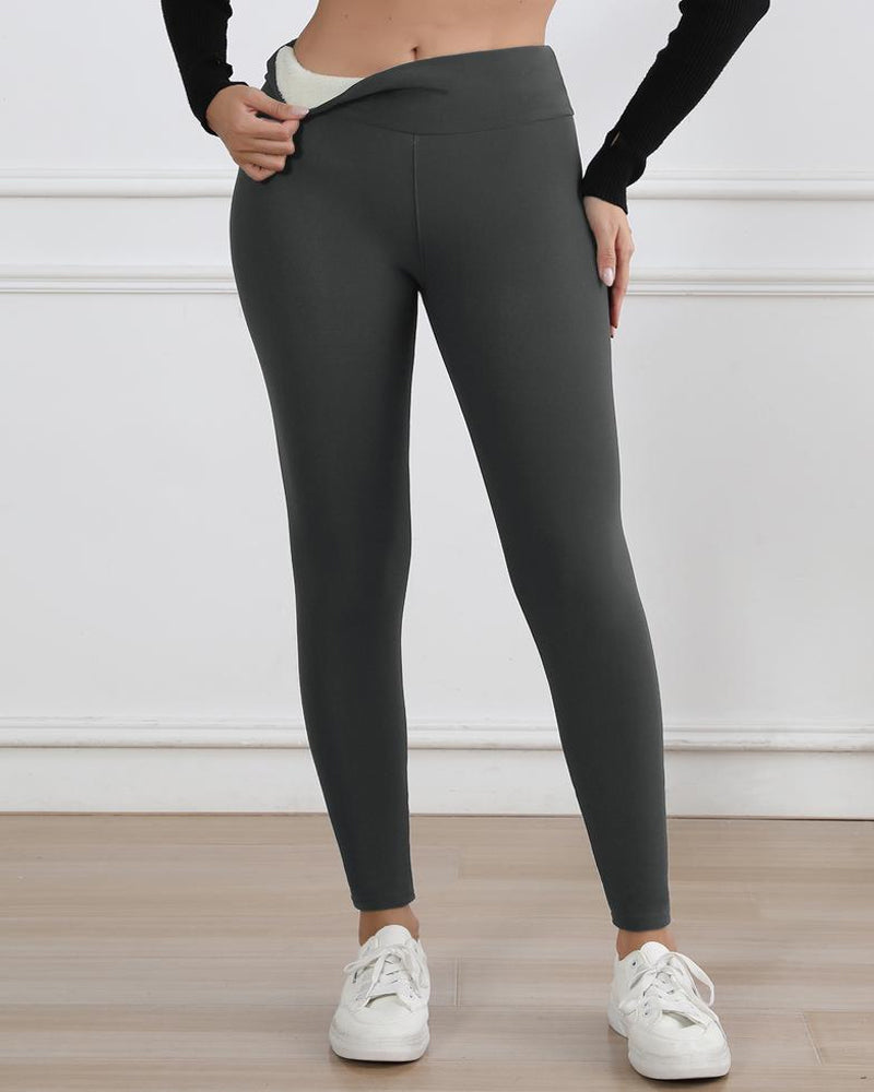 Winter High Waist Elastic Thickened Warm Wool Lined Casual Sports Leggings