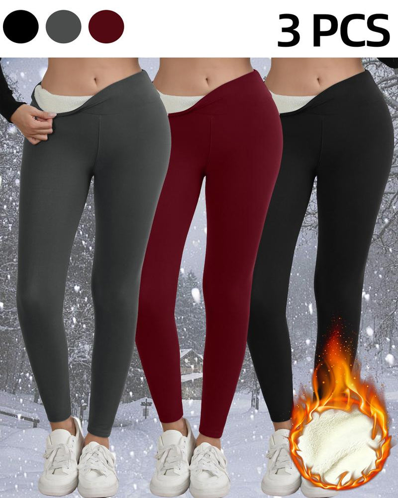 Winter High Waist Elastic Thickened Warm Wool Lined Casual Sports Leggings