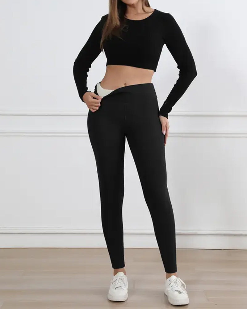 Winter High Waist Elastic Thickened Warm Wool Lined Casual Sports Leggings