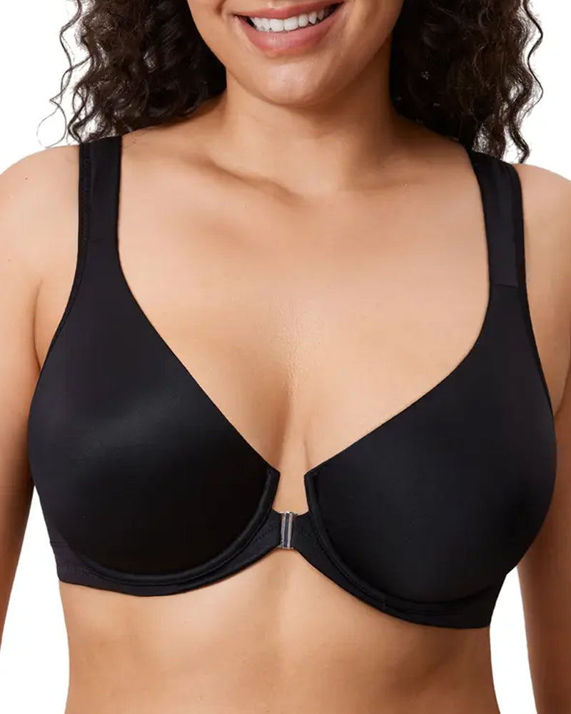 Women's Front Opening Underwired Unlined Back Support Seamless Bra