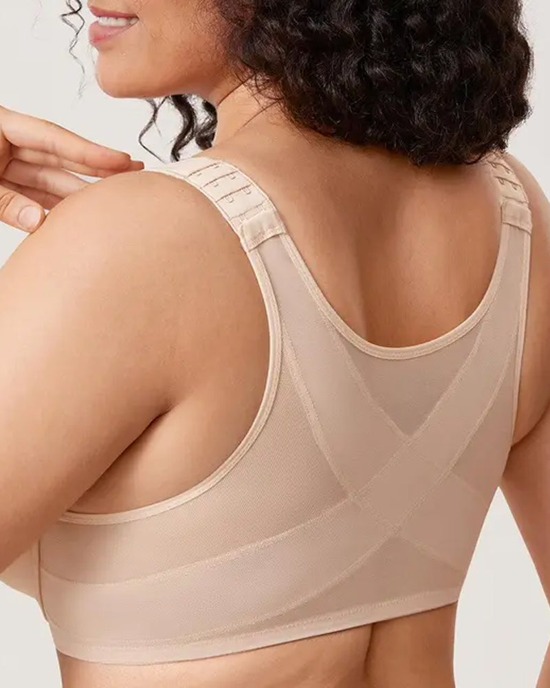 Women's Front Opening Underwired Unlined Back Support Seamless Bra