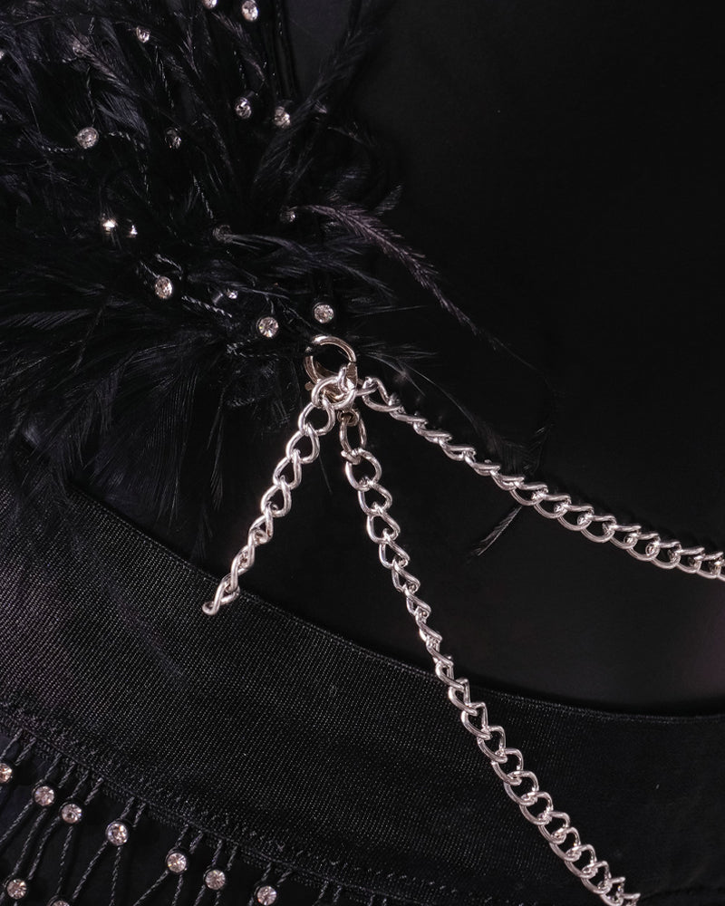 Rhinestone Fishnet Cutout Halter Neck Top and Skirt Set