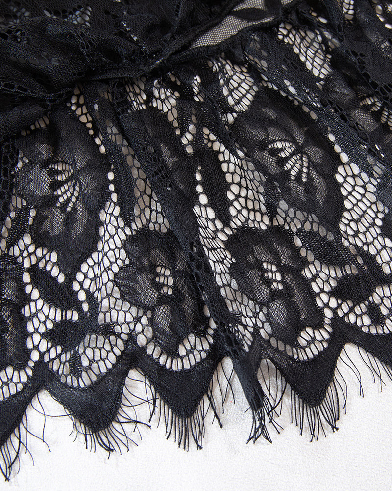 Sexy PU Leather Stitching Lace See-through Strappy Lingerie Set