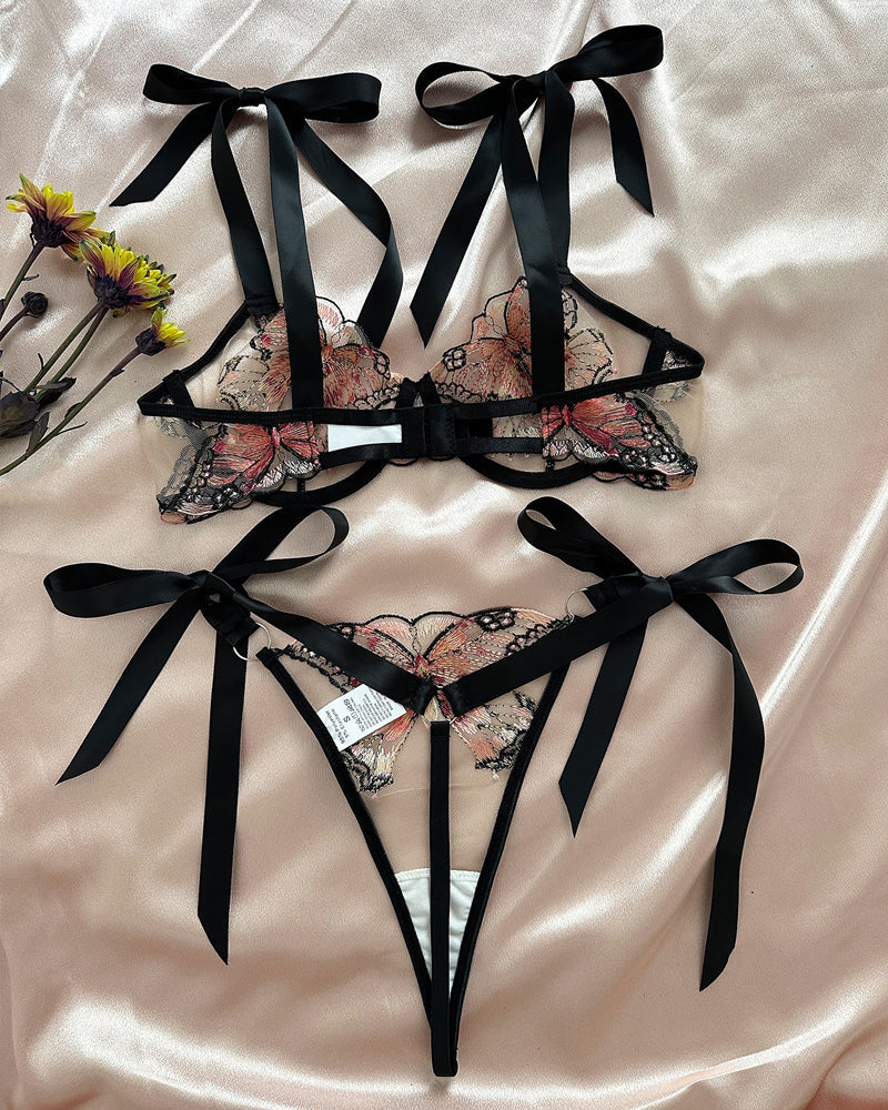 Butterfly Mesh Embroidery See-Through Temptation Sexy Lingerie Set