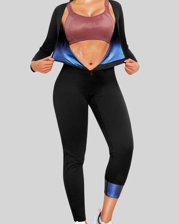 Solid color simple zipper sauna body shaping jumpsuit