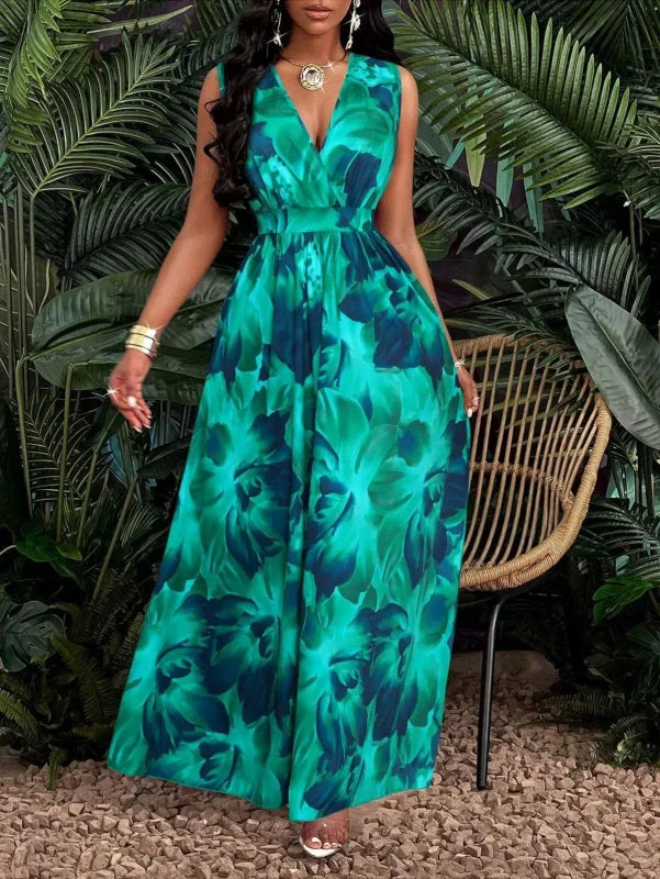 Vibrant V-Neck Maxi Dress - Effortless Elegance!
