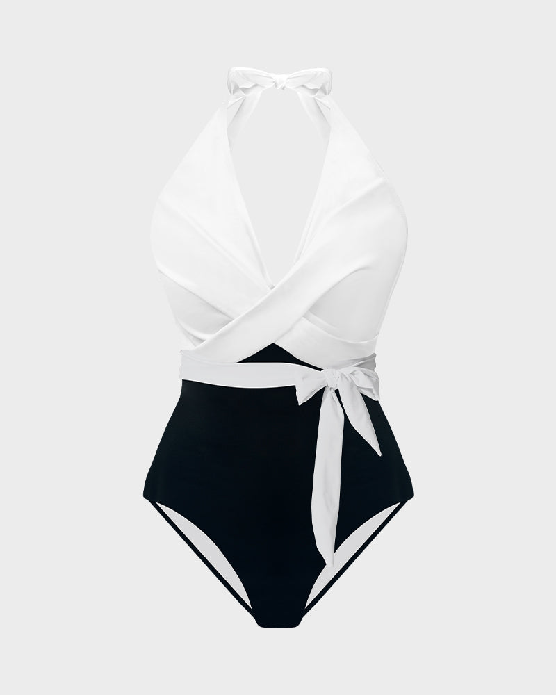Halter Neck Belted One-Piece Swimsuit