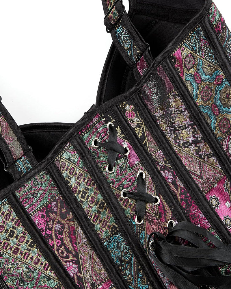 Women's Vintage Jacquard Drawstring Back Bodysuit