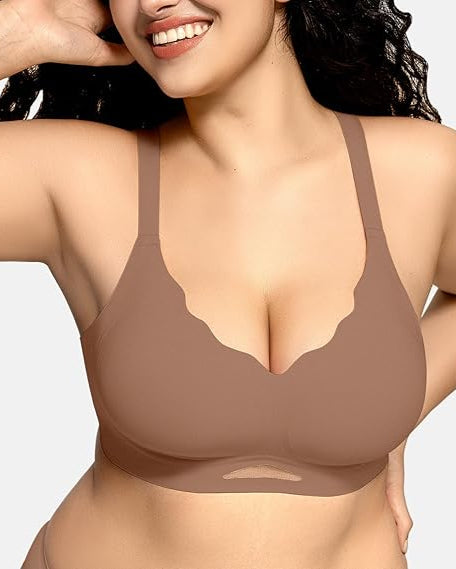 Scalloped Wireless Bras with Mesh
