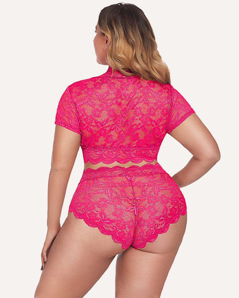 Plus Size Floral Lace Trim Set