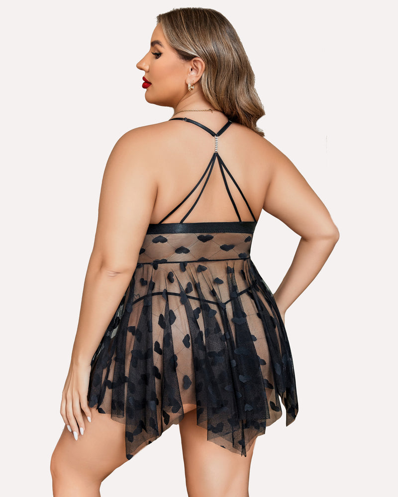 Plus Size Lace Front Slit Nightdress