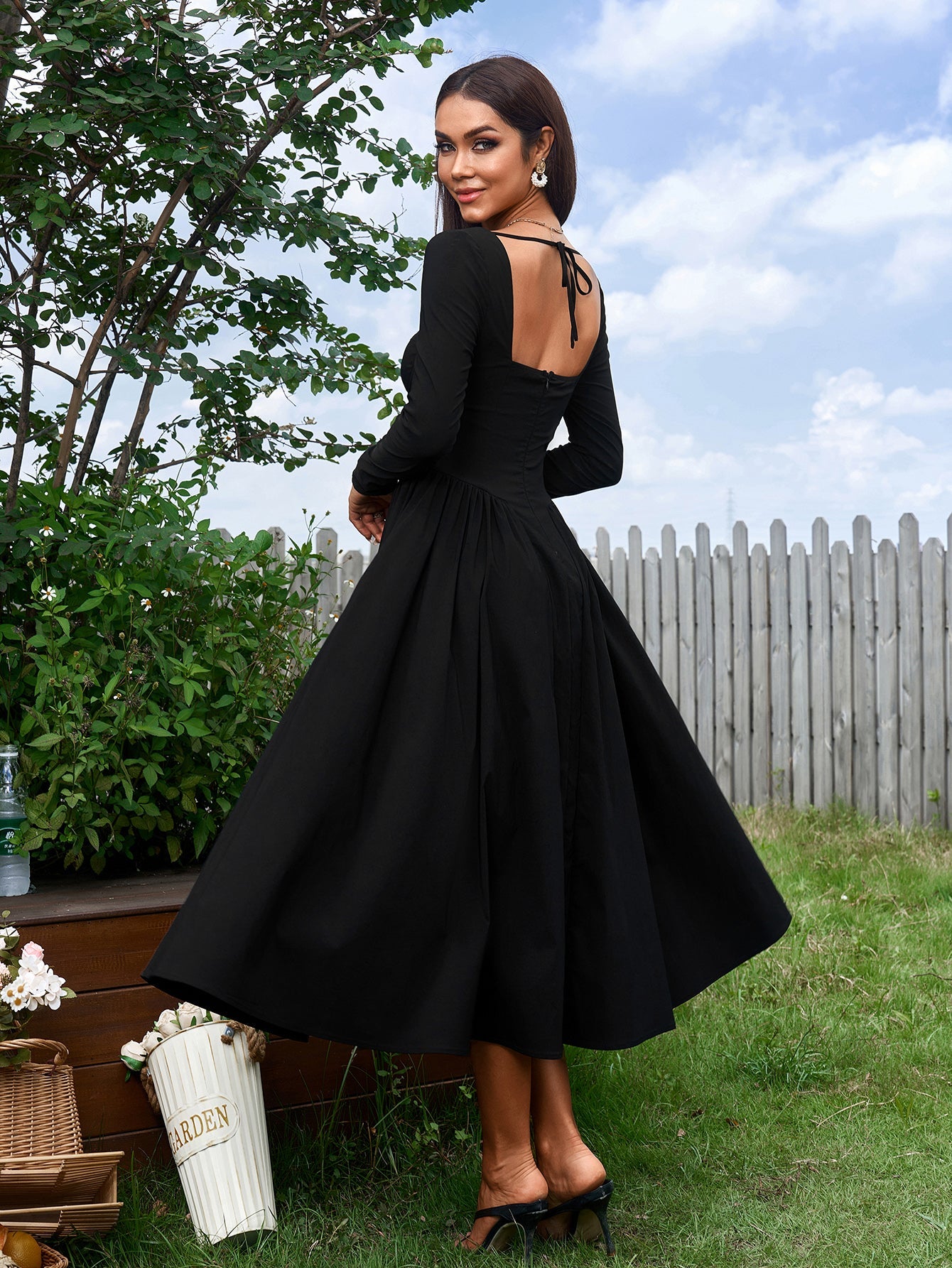 Long Sleeve Tie Back A-Line Dress