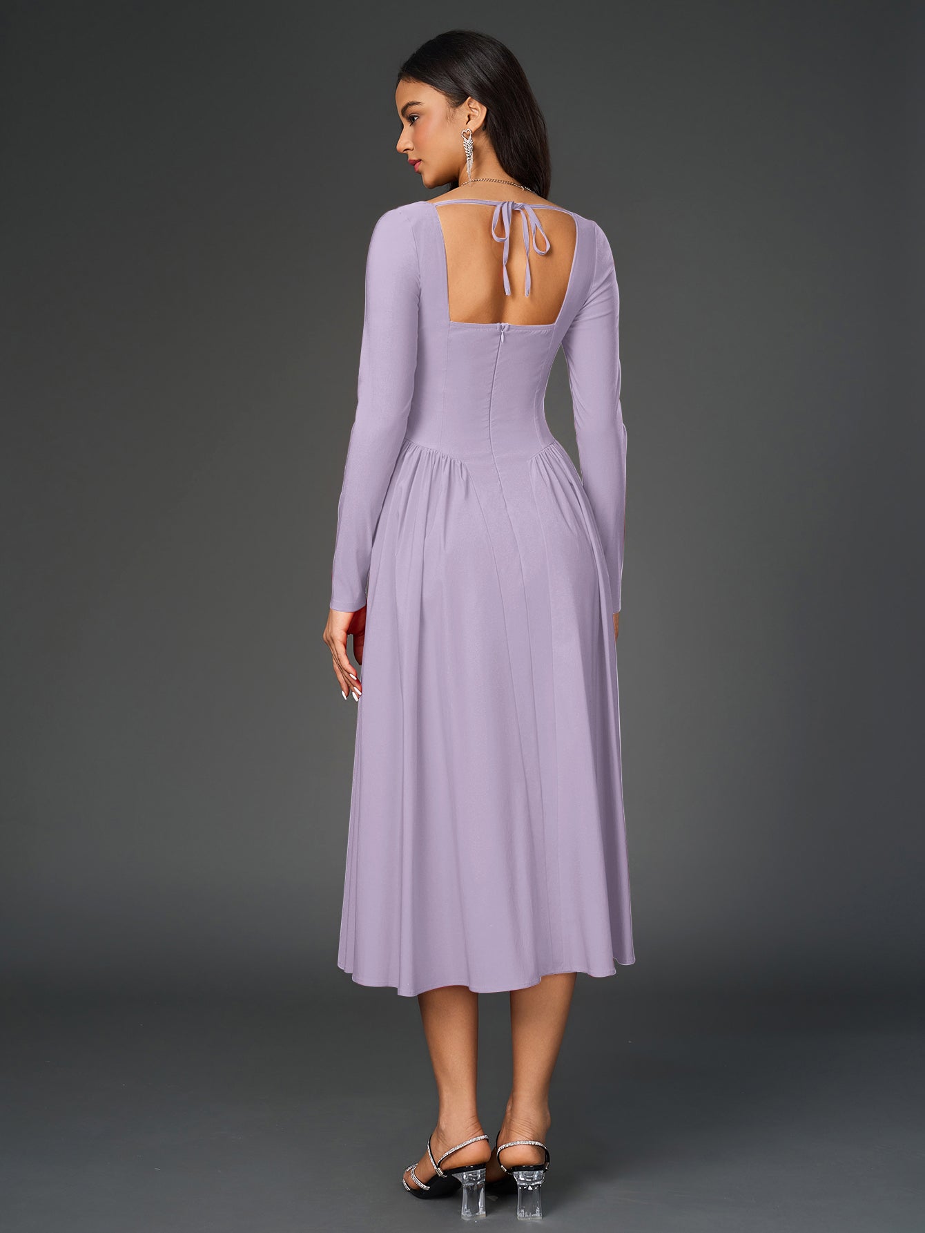 Long Sleeve Tie Back A-Line Dress