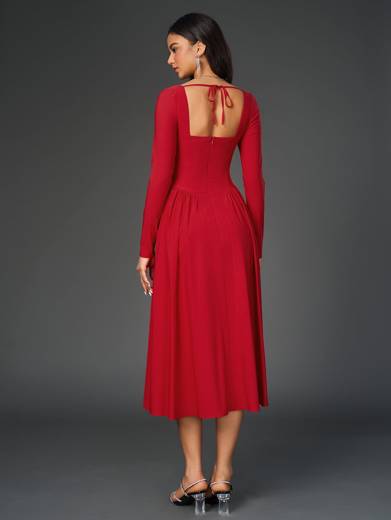 Long Sleeve Tie Back A-Line Dress
