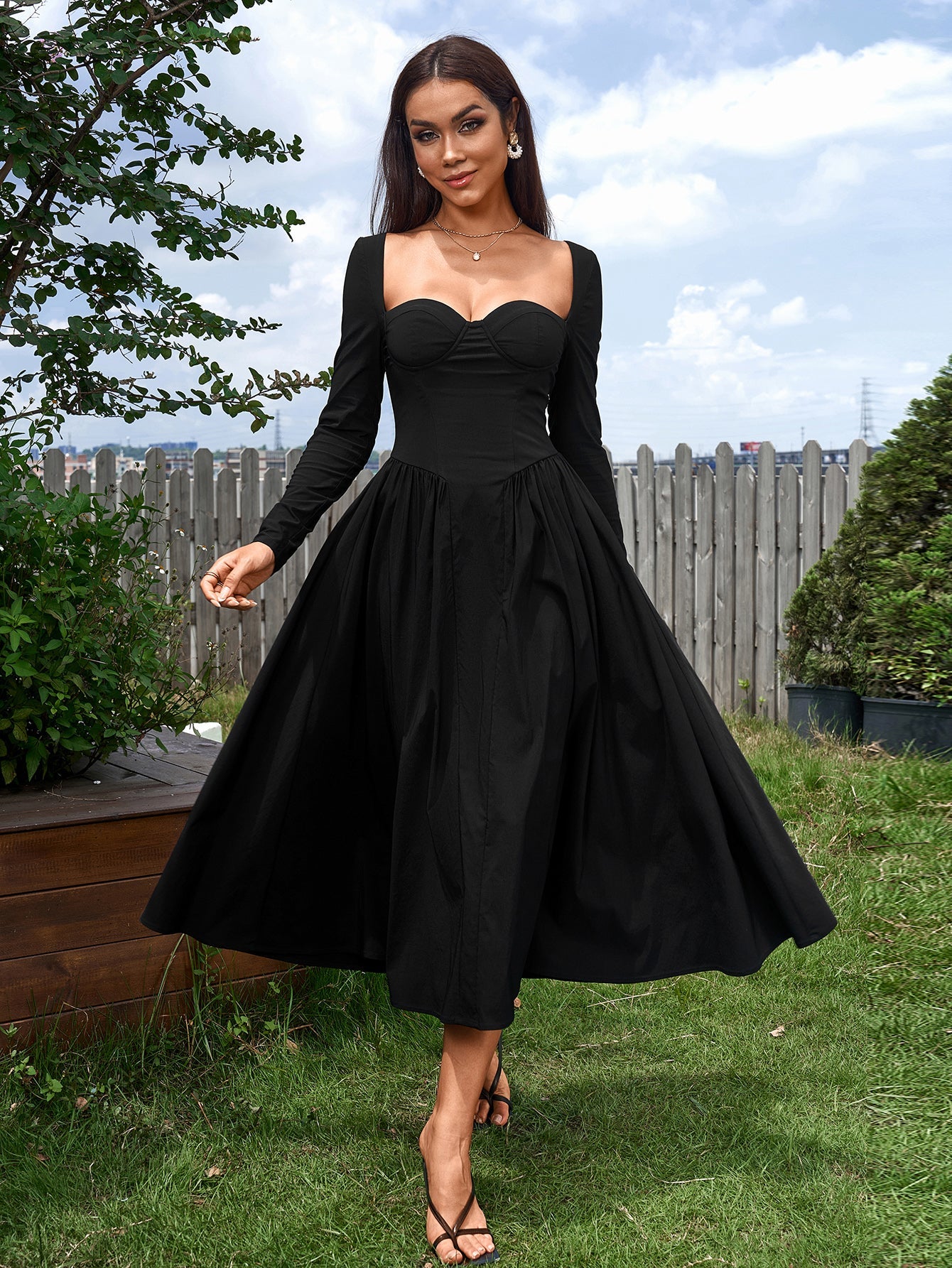 Long Sleeve Tie Back A-Line Dress