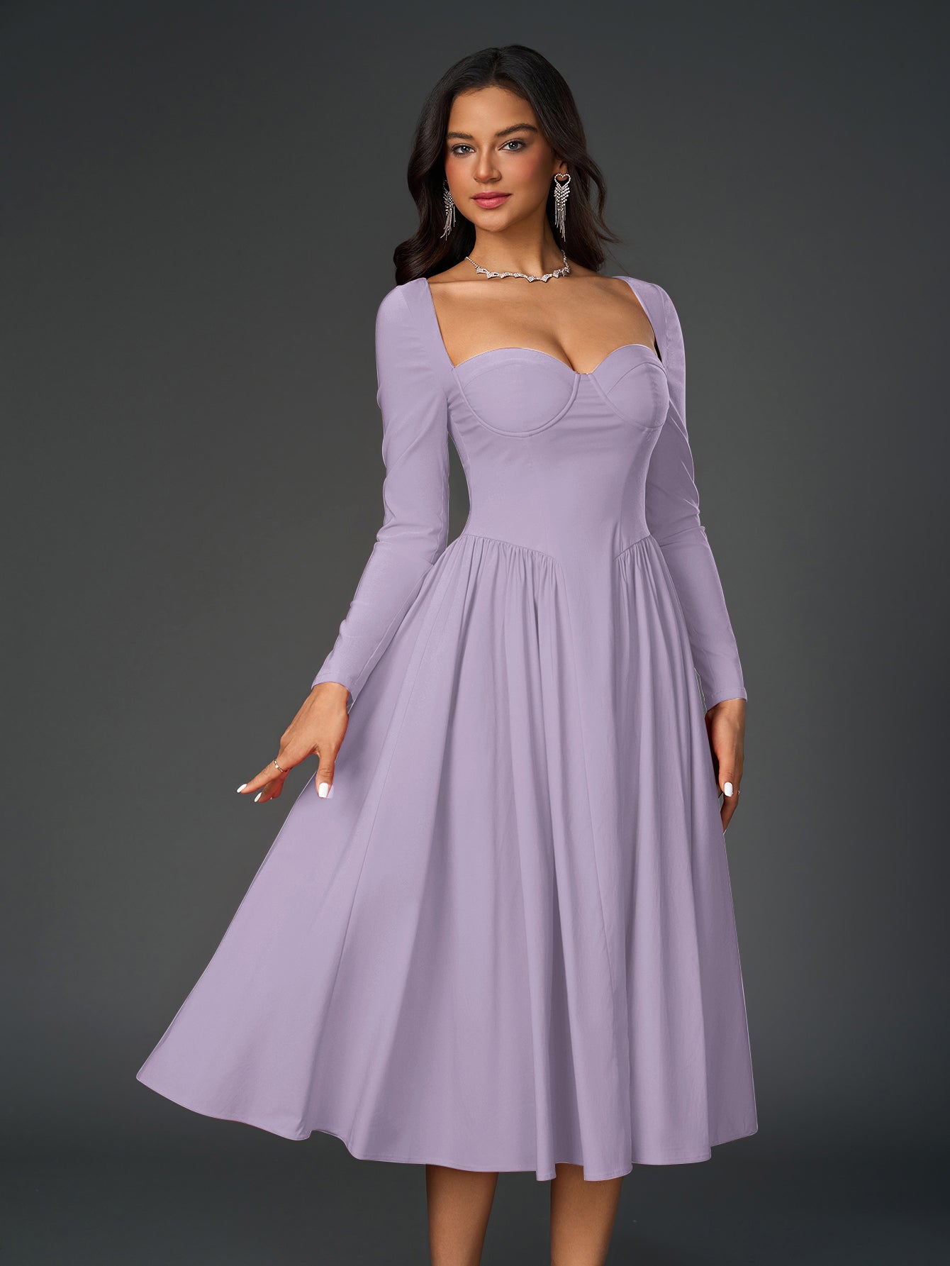 Long Sleeve Tie Back A-Line Dress