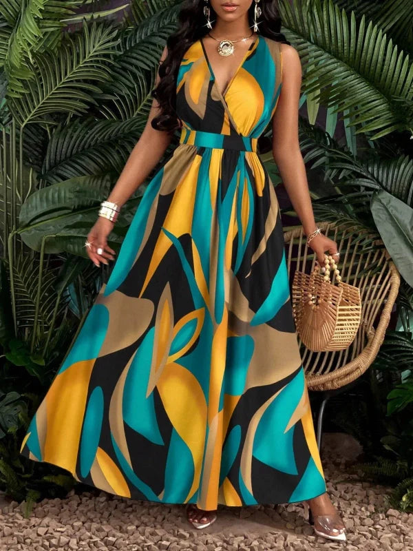 Vibrant V-Neck Maxi Dress - Effortless Elegance!