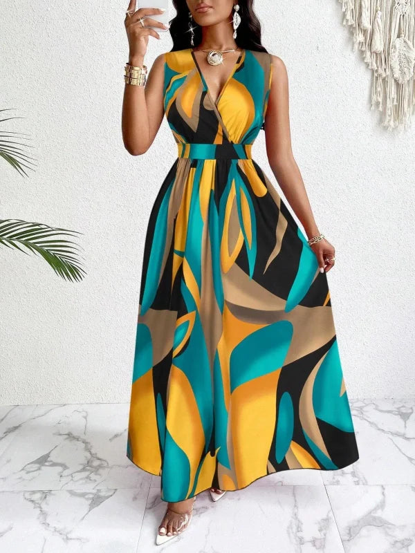 Vibrant V-Neck Maxi Dress - Effortless Elegance!