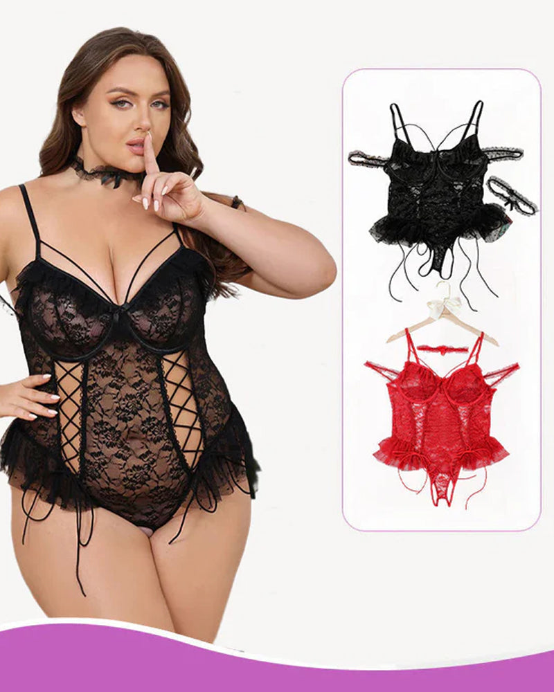 Plus Size Sheer Lace Bodysuits