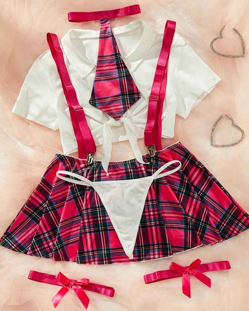 Sexy Fun Schoolgirl Role Play 4 Piece Lingerie Set