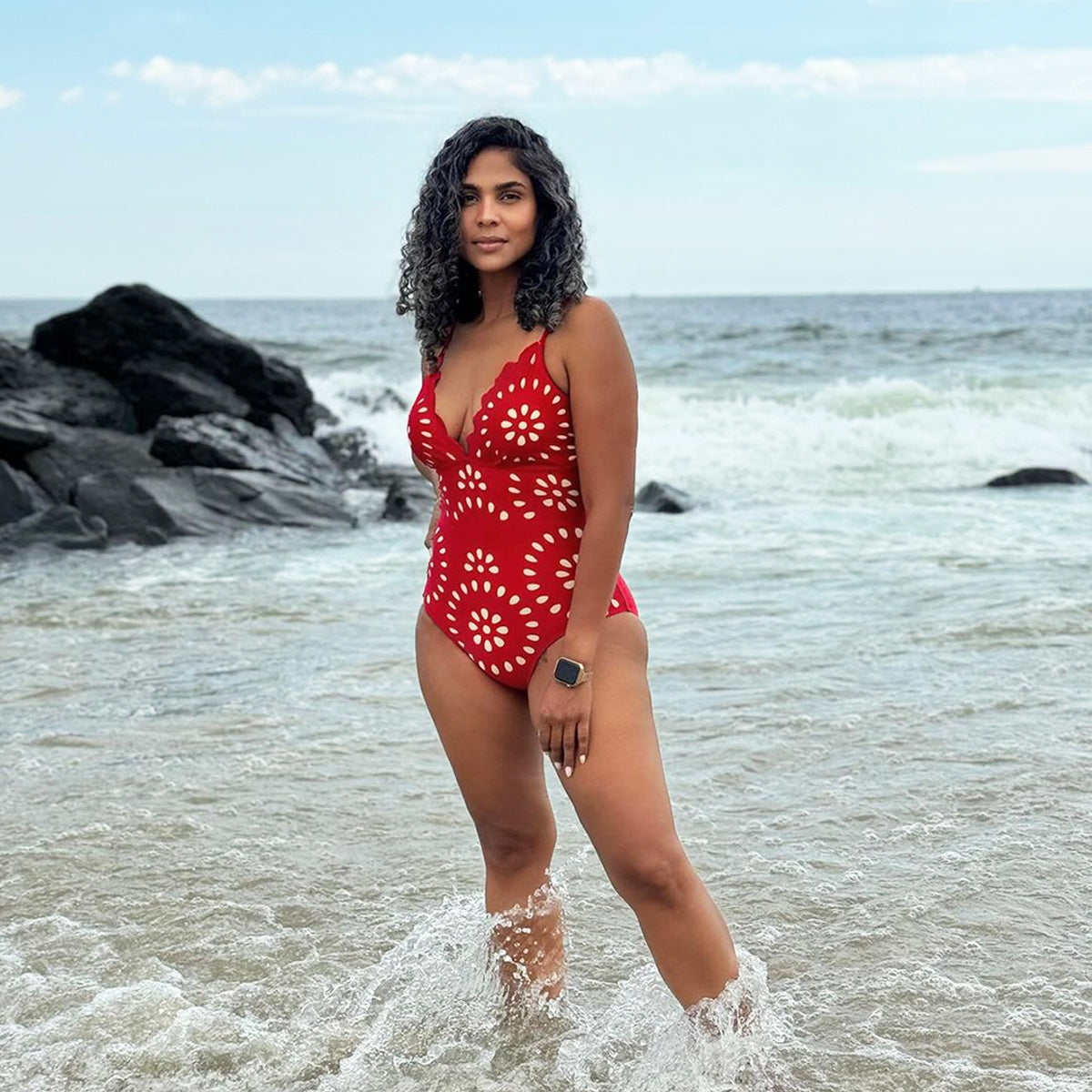 Flower Hollow One Piece Swimsuit and Skirt