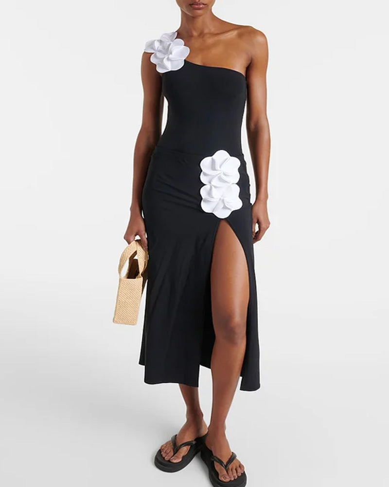 Bandeau 3D Flower One Piece Swimsuit And Skirt