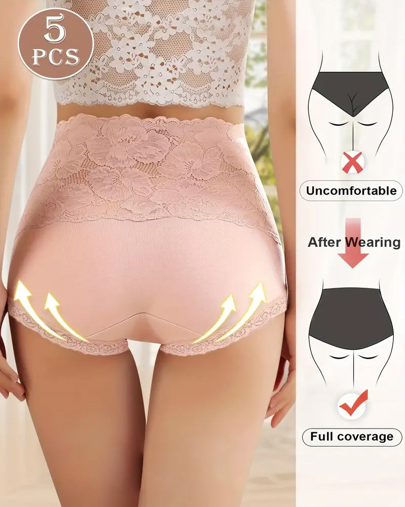 5-Pack Women's Lace High Waist Stretch Briefs