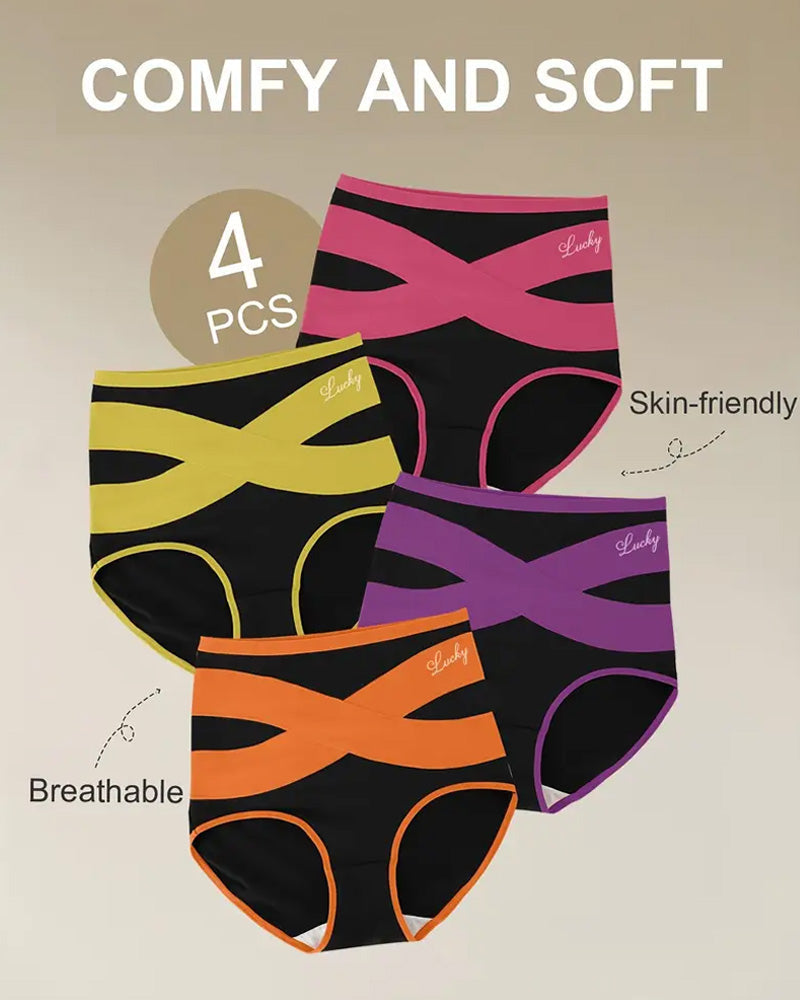 Milk Silk Cross Bandage Contrast Color High Waist Hip Lift Tummy Control Briefs