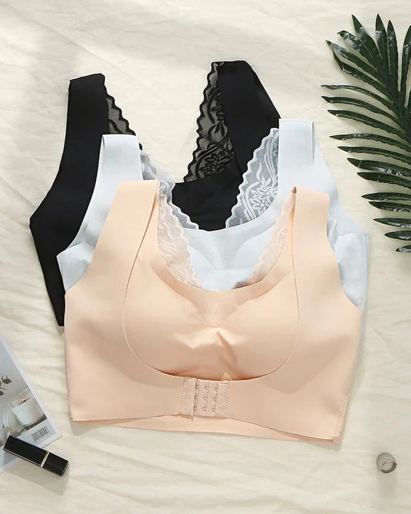 Women's Seamless Push-Up Front Button Back Lace Bra