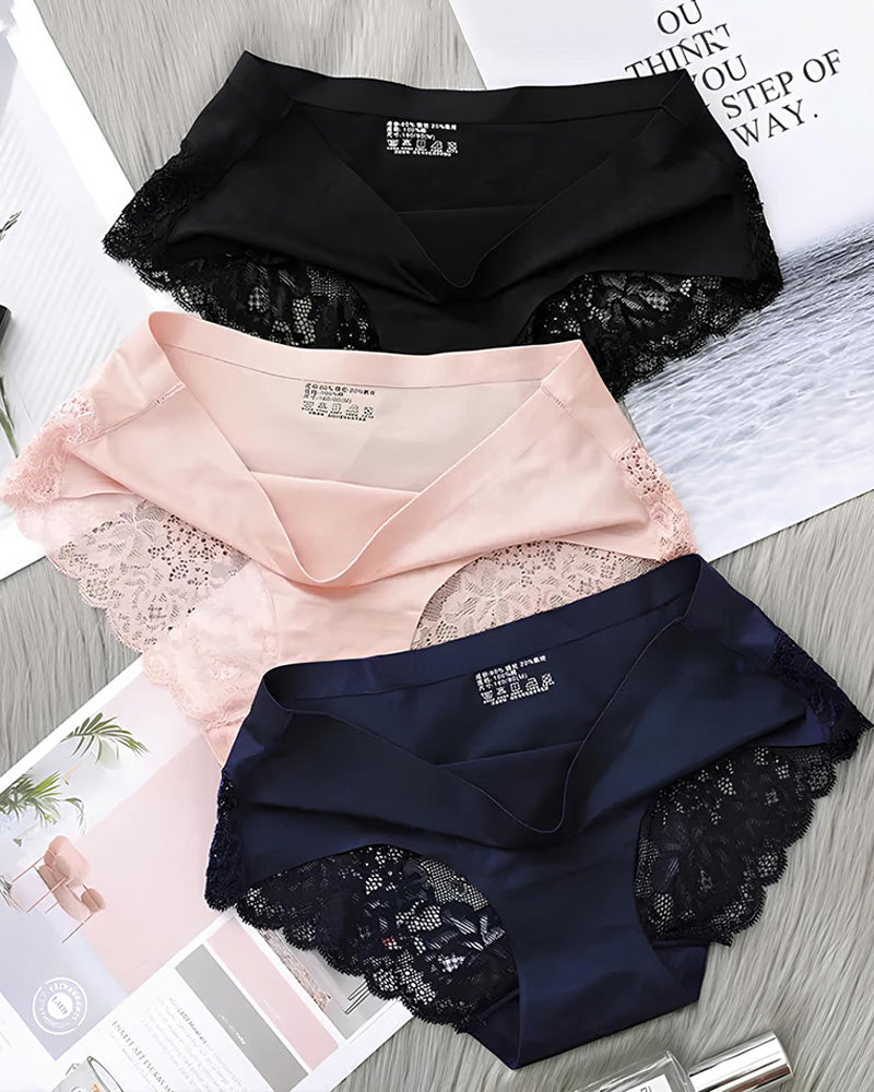 Women's Ice Silk Seamless Lace Low-Rise Sexy Comfortable Briefs