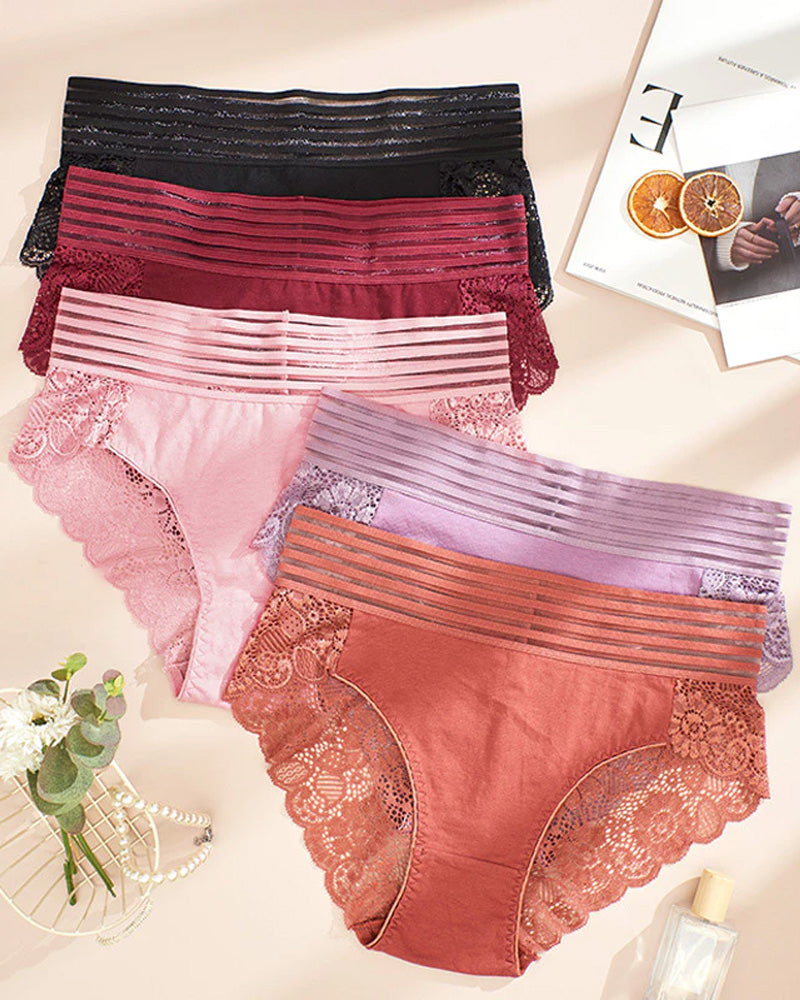 Women's Sexy High Waist Tummy Control Seamless Flower Lace Breathable Panties