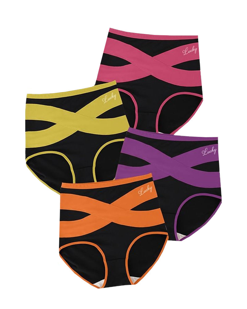 Milk Silk Cross Bandage Contrast Color High Waist Hip Lift Tummy Control Briefs