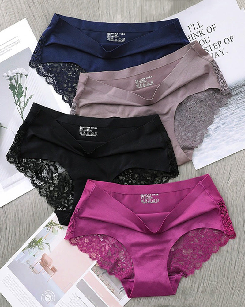 Women's Ice Silk Seamless Lace Low-Rise Sexy Comfortable Briefs