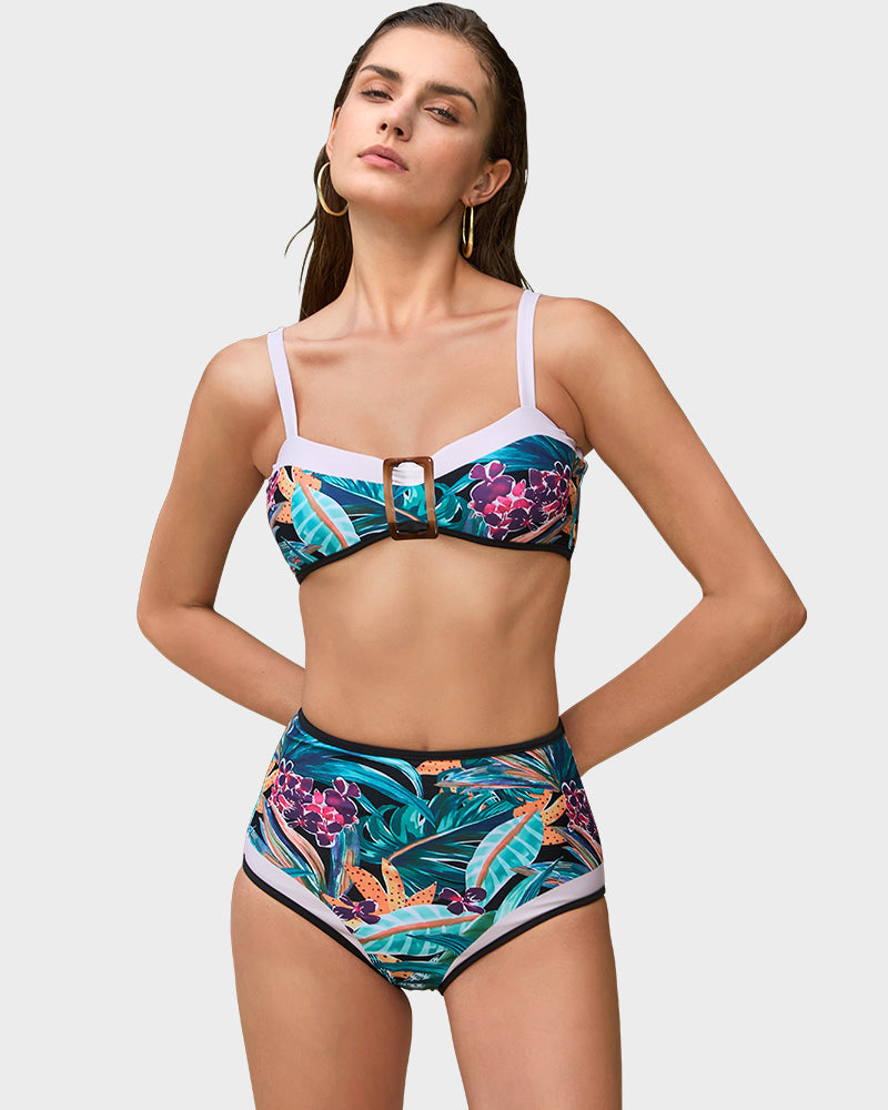 Stylish High Waist Floral Bikini Set