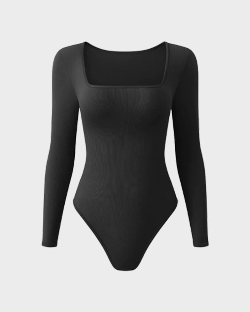 Floralshe® Sexy Square Neck Long Sleeve Bodysuits