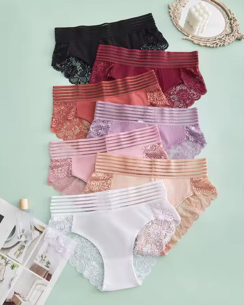 Women's Sexy High Waist Tummy Control Seamless Flower Lace Breathable Panties