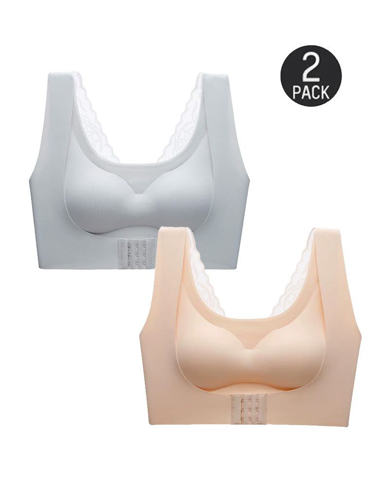Women's Seamless Push-Up Front Button Back Lace Bra