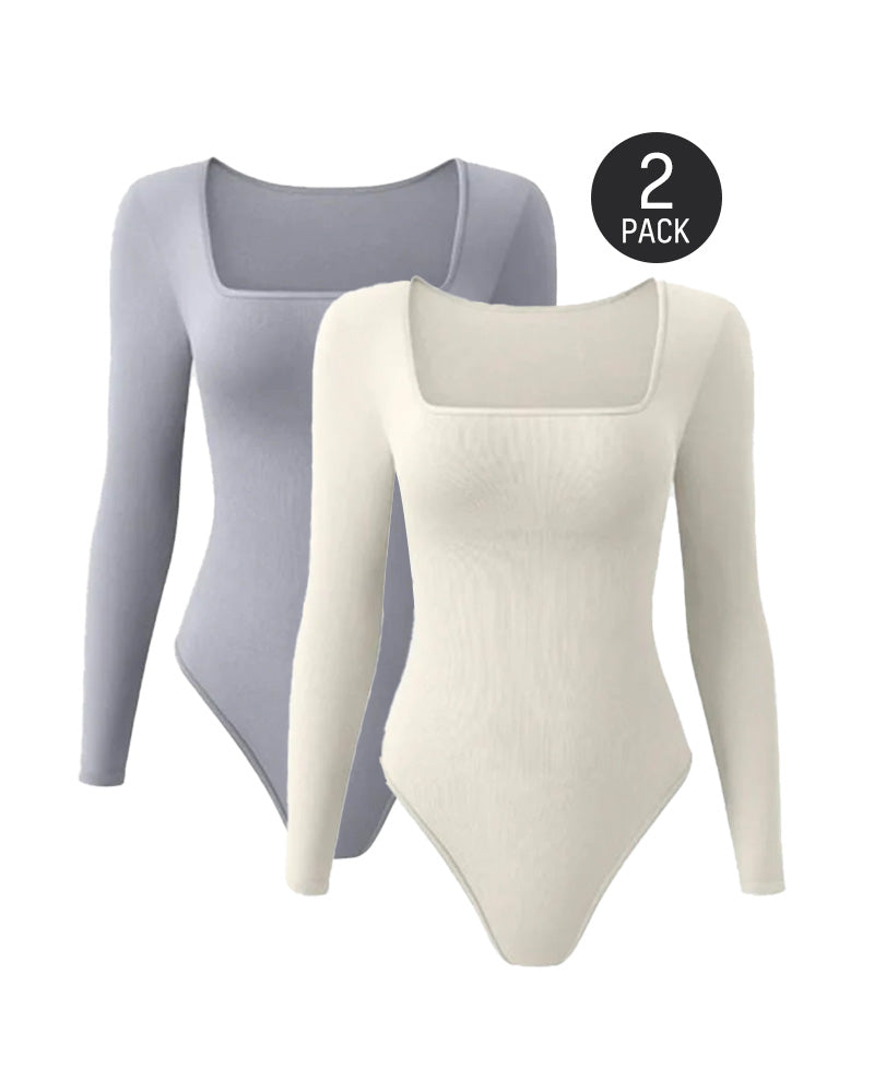 Floralshe® Sexy Square Neck Long Sleeve Bodysuits