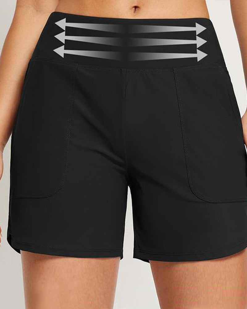 Women's High Waist Belly Control Pocket Beach Sports Shorts