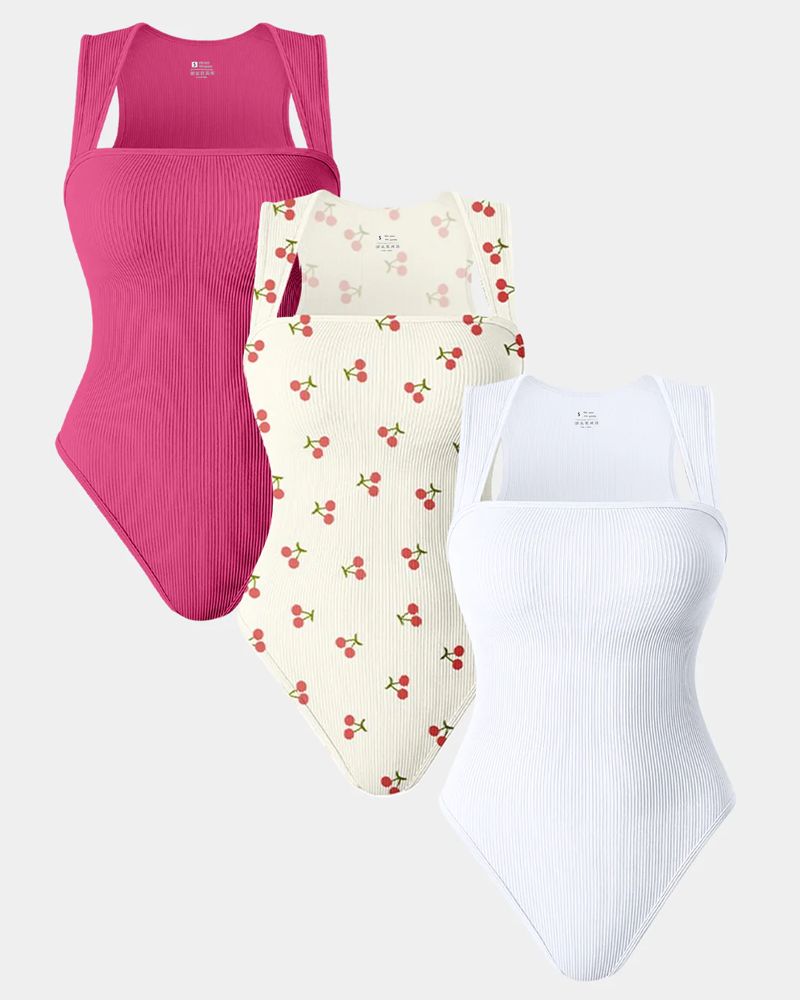 Women's Square Neck Sleeveless Knit Ribbed Vest Bodysuit