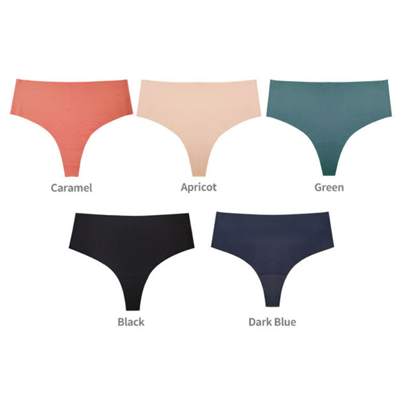 Floralshe®Women's Seamless Solid Color Drop Waist Thong 5-Pack