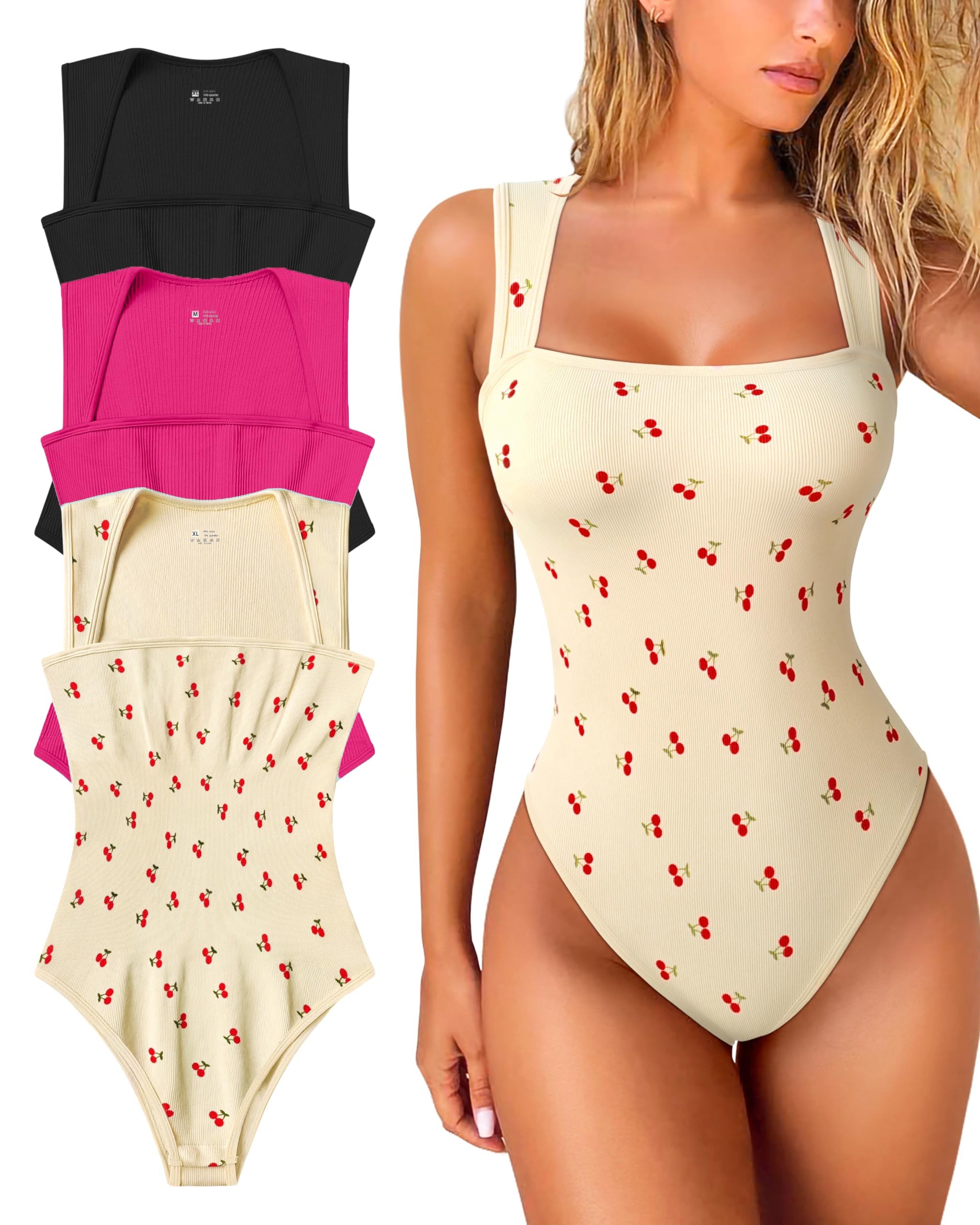 Women's Square Neck Sleeveless Knit Ribbed Vest Bodysuit