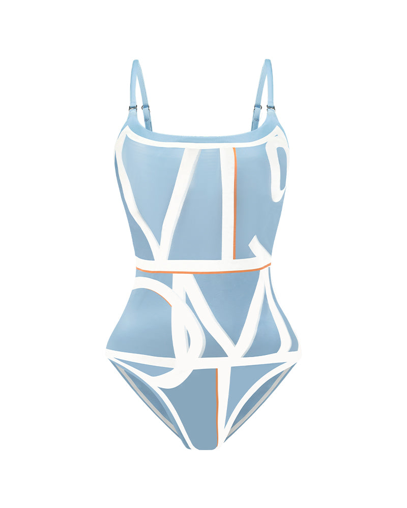 Trendy Letter Print Reversible One-Piece Swimsuit