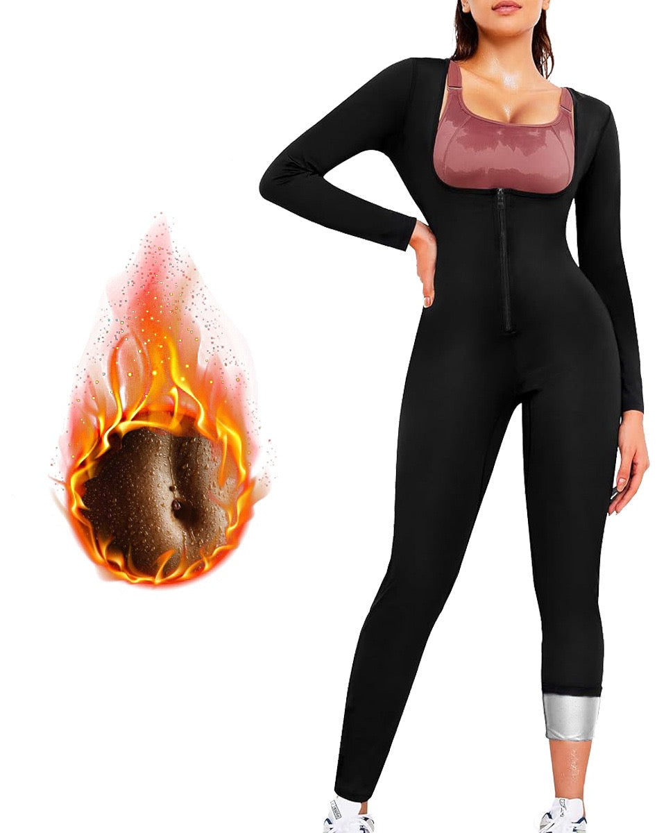 Solid color simple zipper sauna body shaping jumpsuit
