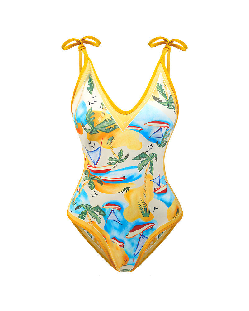 Reversible Floral Tie-Strap One-Piece Swimsuit