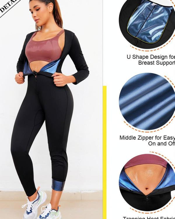 Solid color simple zipper sauna body shaping jumpsuit